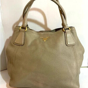 Prada gray pebbled leather satchel handbag